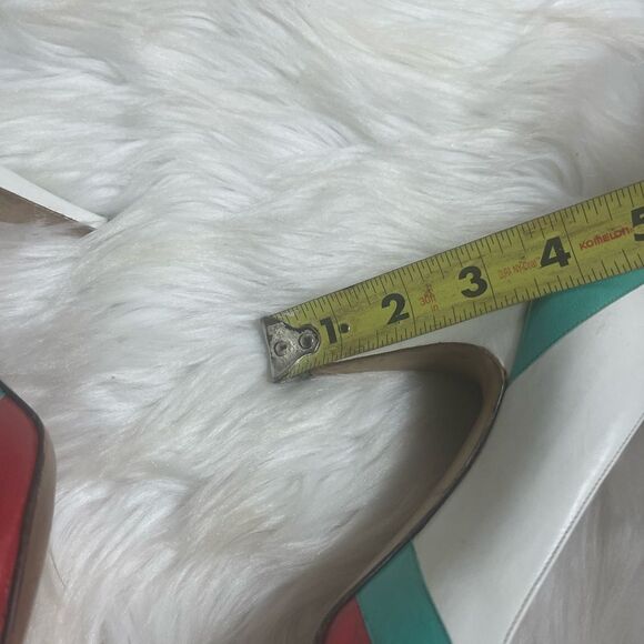 Bruno Magli leather multi color patchwork slip on heels peep toe size 7.5 - Picture 6 of 9